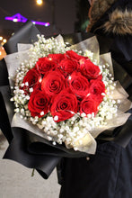 Load image into Gallery viewer, Red rose bouquet with accent of baby’s breath and led lights