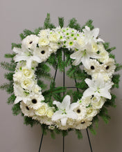 Load image into Gallery viewer, White and Green Funeral Wreath Vancouver