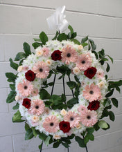 Load image into Gallery viewer, White and Red Rose Funeral Wreath
