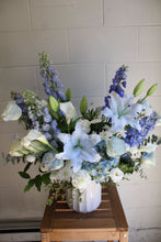 Load image into Gallery viewer, White & Blue Designer's Choice Vase Arrangement