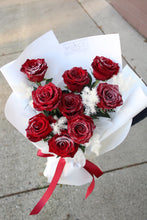 Load image into Gallery viewer, Snow Sprinkled Red Rose with Dried Fern
