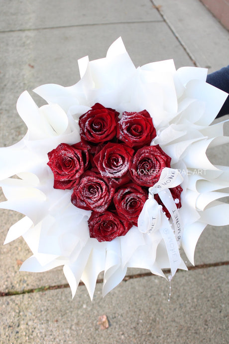 Snow Sprinkled Red Rose Bouquet