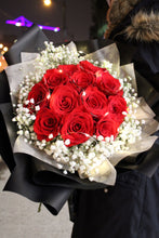 Load image into Gallery viewer, Red rose bouquet with accent of baby’s breath and led lights

